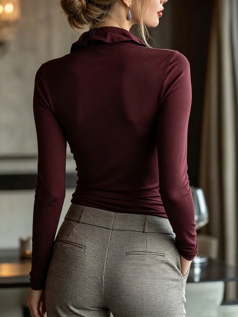 Arabella | Chic Ruffled Neckline Tie-Front Long-Sleeve Top