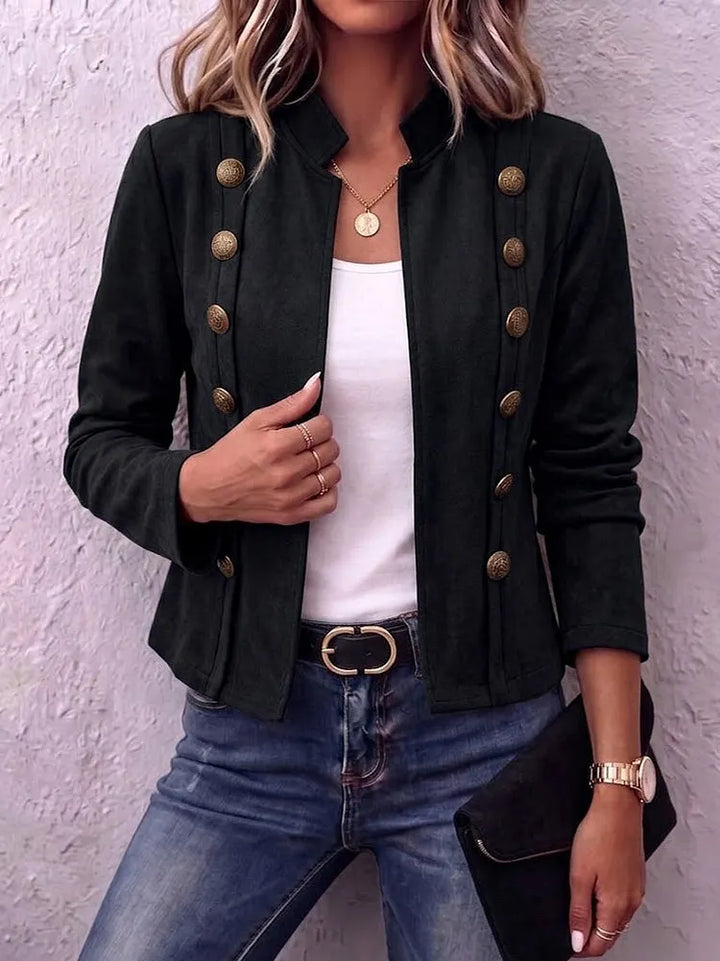 Thea | Stand Collar Double-Breasted Suede Vintage Cropped Jacket