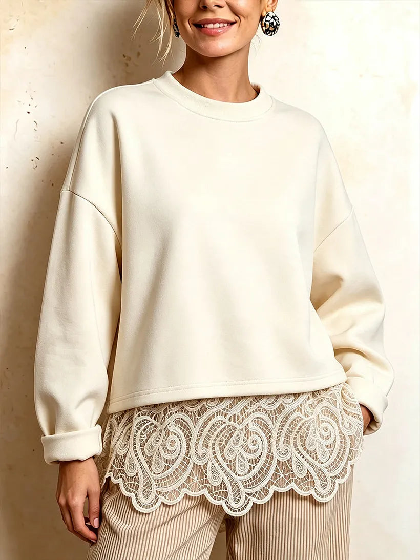 Seraphina | Chic Open-Back Lace-Trim Sweatshirt