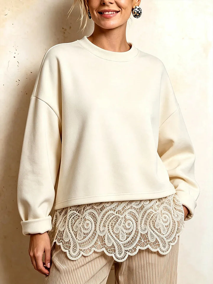 Seraphina | Chic Open-Back Lace-Trim Sweatshirt