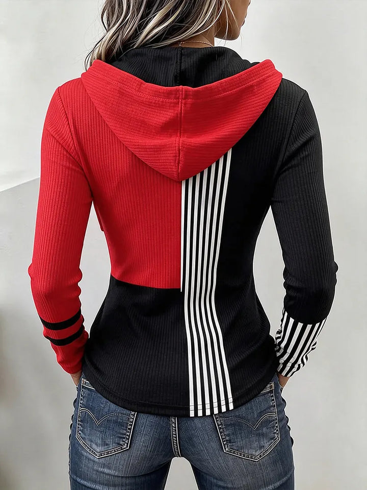 Josephine | Dynamic Striped Colorblock Ribbed Hooded Knit Top