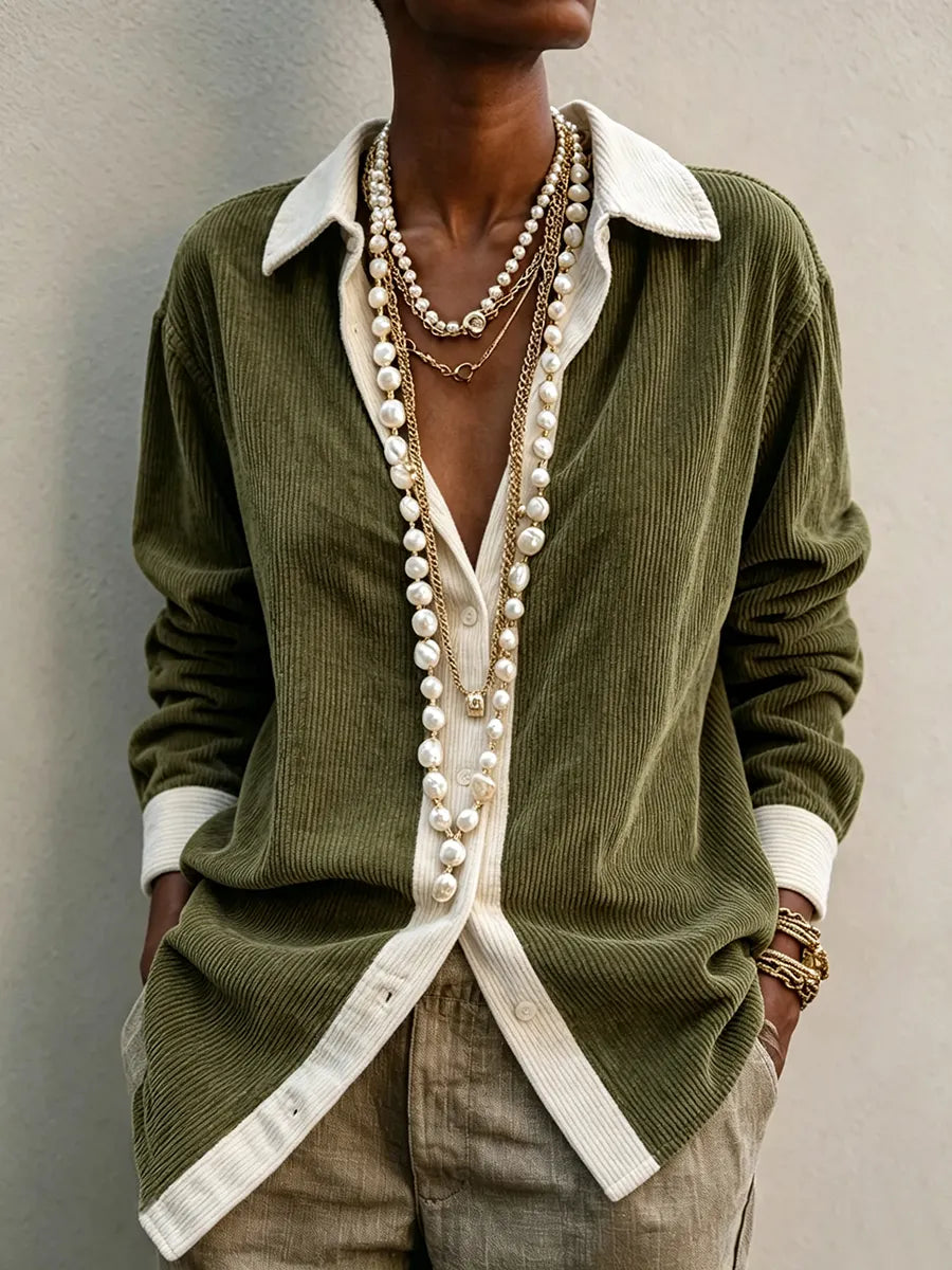 Clementine | Cozy Stylish Olive Green Corduroy Shirt