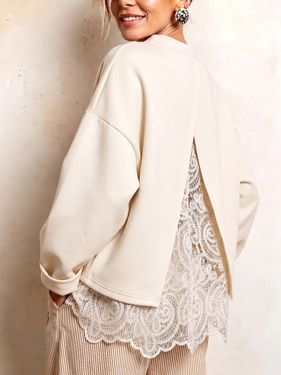 Seraphina | Chic Open-Back Lace-Trim Sweatshirt