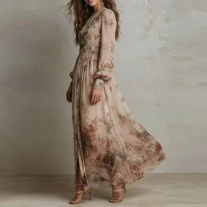 Amelia™ - Vintage Floral High-Waist Maxi Dress
