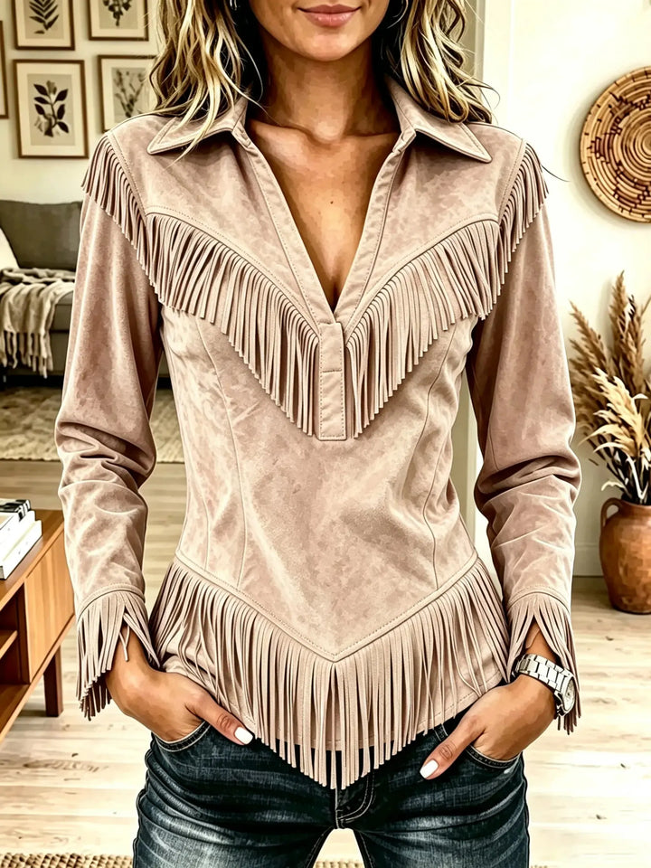 Saskia | Western Fringe Suede Pointed Hem Top