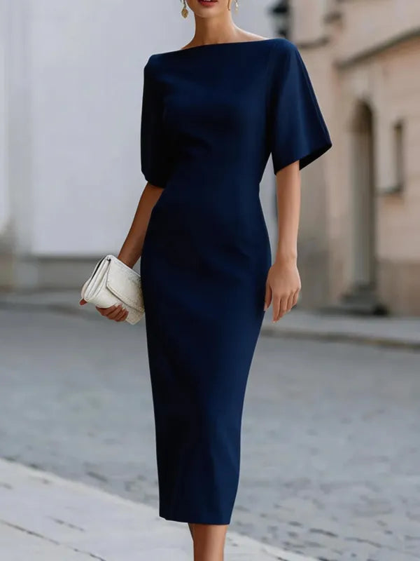 Adeline | Boat Neck Midi-Length Fitted Dress