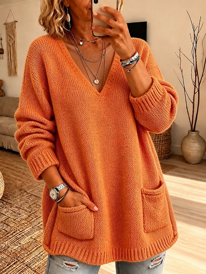 Rosalie | Chic V-Neck Pocket Knit Sweater