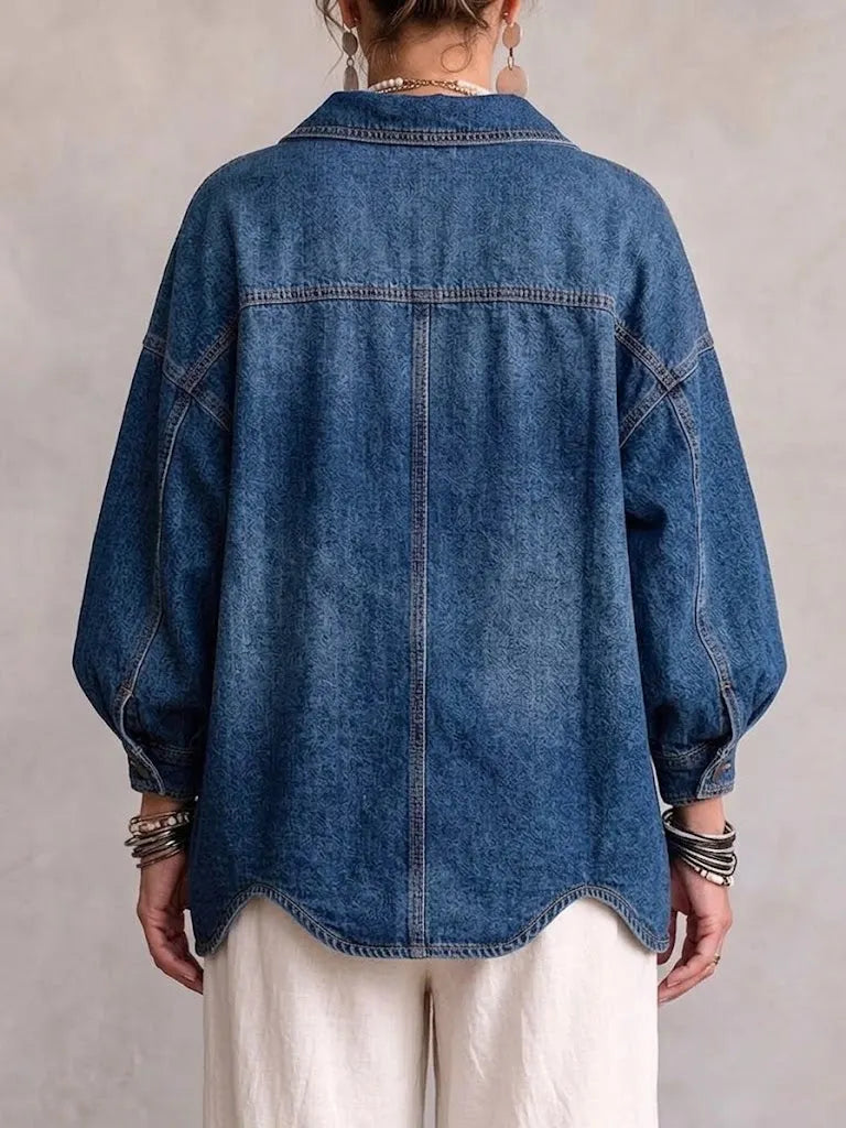 Rosanna | Collared Oversized Denim Jacket with Large Metal Buttons