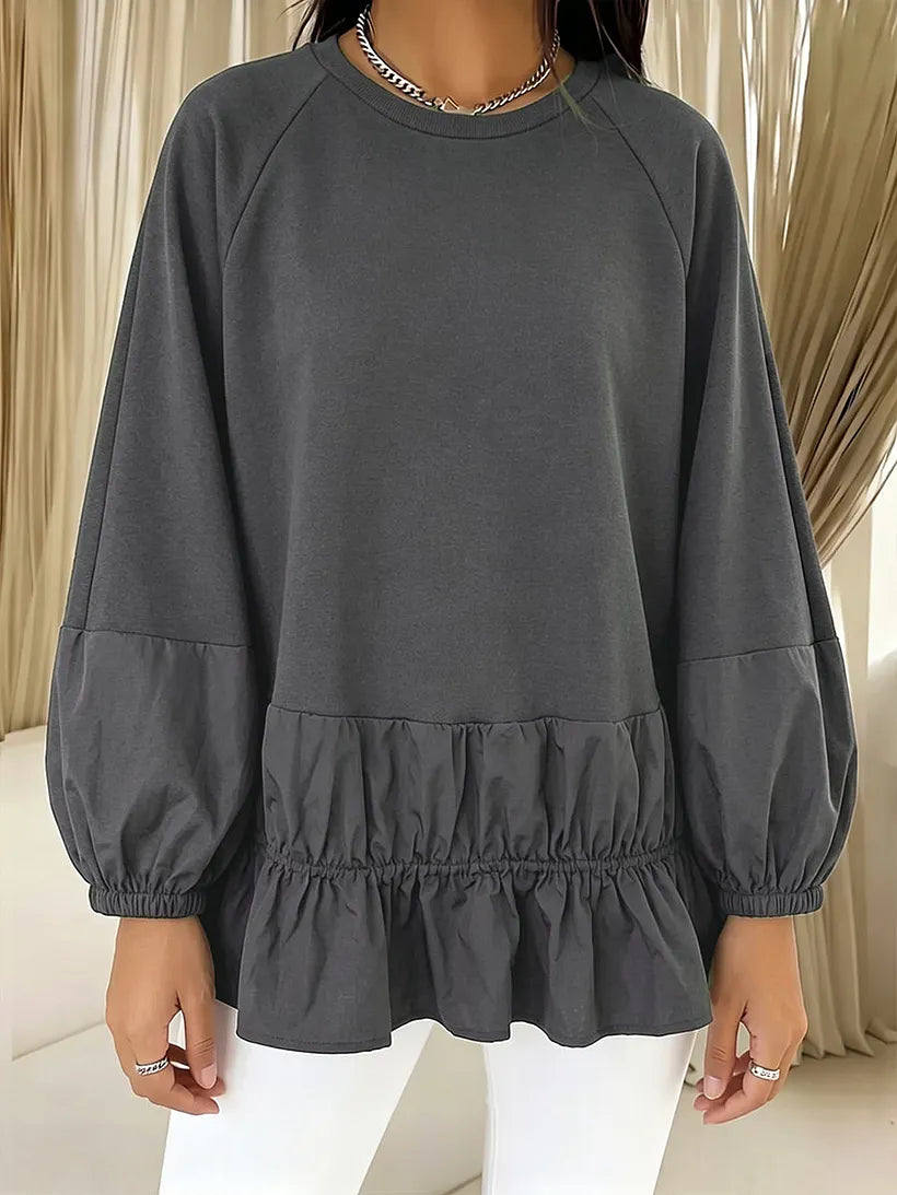 Augustine | Relaxed-Fit Casual Sweatshirt with Paneled Ruffle Hem