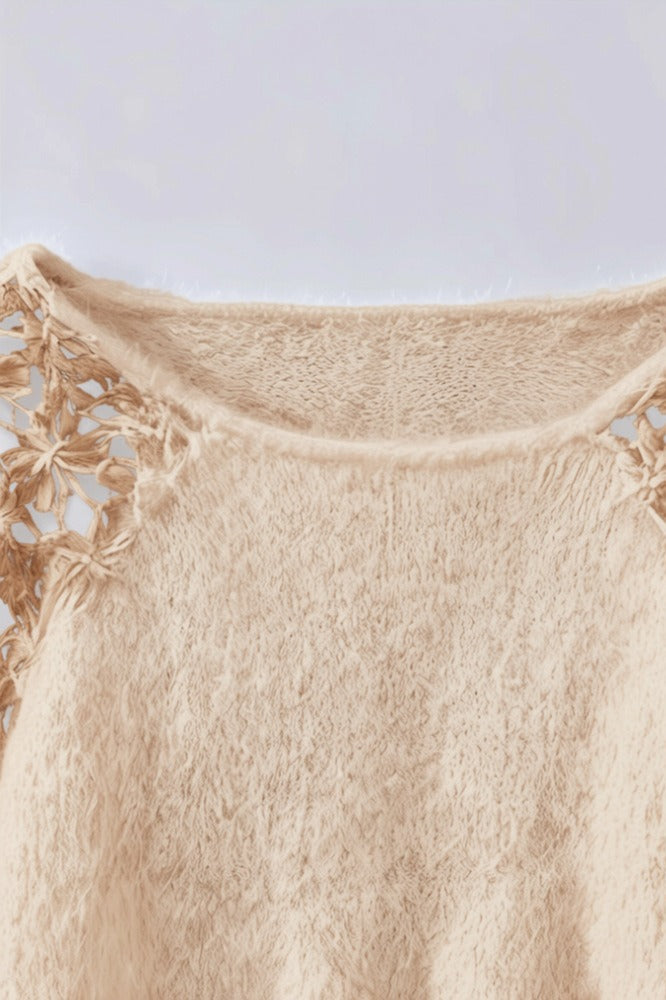 Sorrel | Lace Shoulder Fuzzy Relaxed Pullover Sweater
