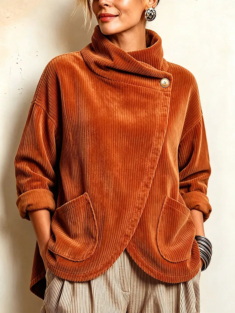 Philippa | Cozy Asymmetric Button-Accented Corduroy Top