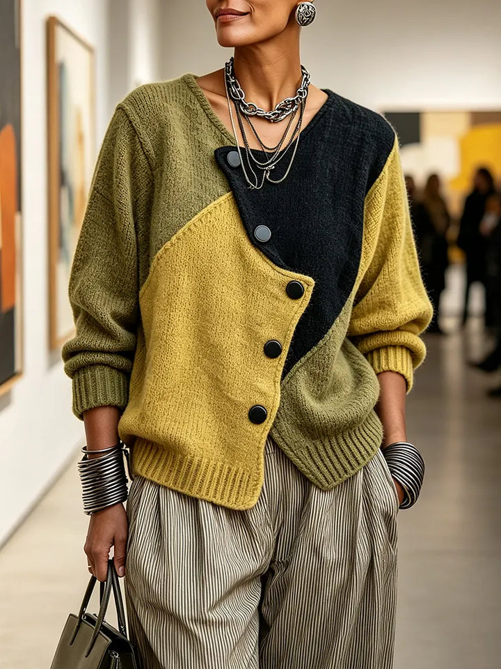 Anastasia | Artisti Cozy Asymmetric Color-Block Knit Sweater