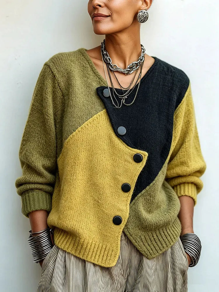Anastasia | Artisti Cozy Asymmetric Color-Block Knit Sweater