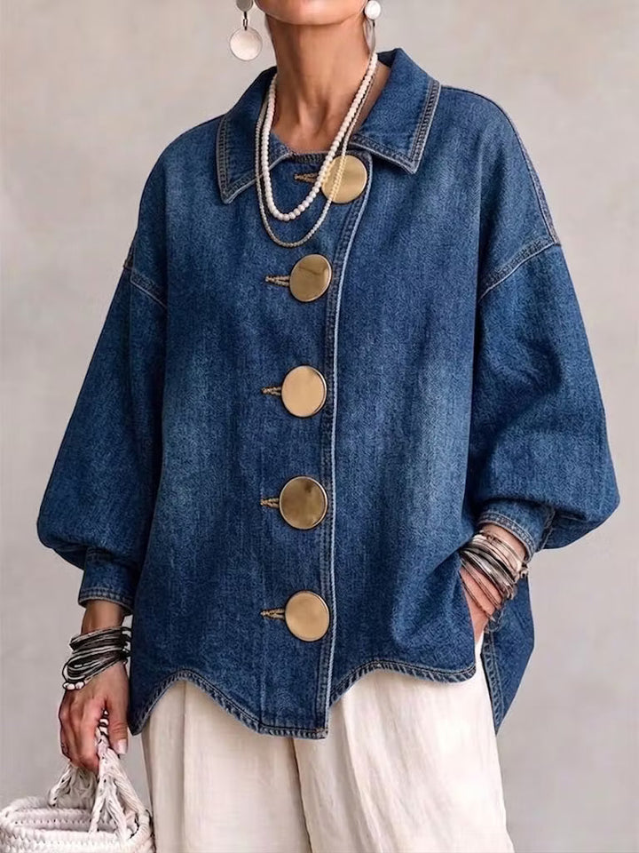 Rosanna | Collared Oversized Denim Jacket with Large Metal Buttons