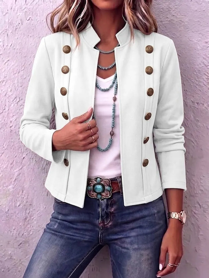 Thea | Stand Collar Double-Breasted Suede Vintage Cropped Jacket