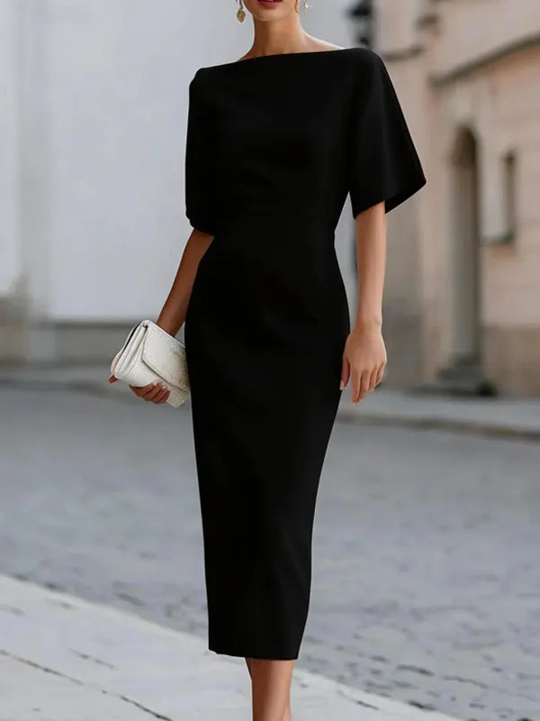 Adeline | Boat Neck Midi-Length Fitted Dress