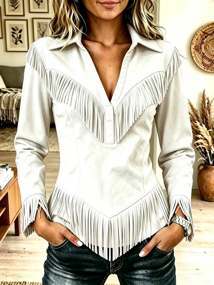 Saskia | Western Fringe Suede Pointed Hem Top