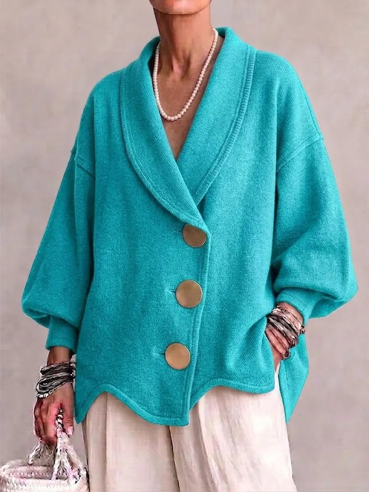 Genevieve | Oversized Knit Cardigan with Large Metal Buttons and Shawl Collar