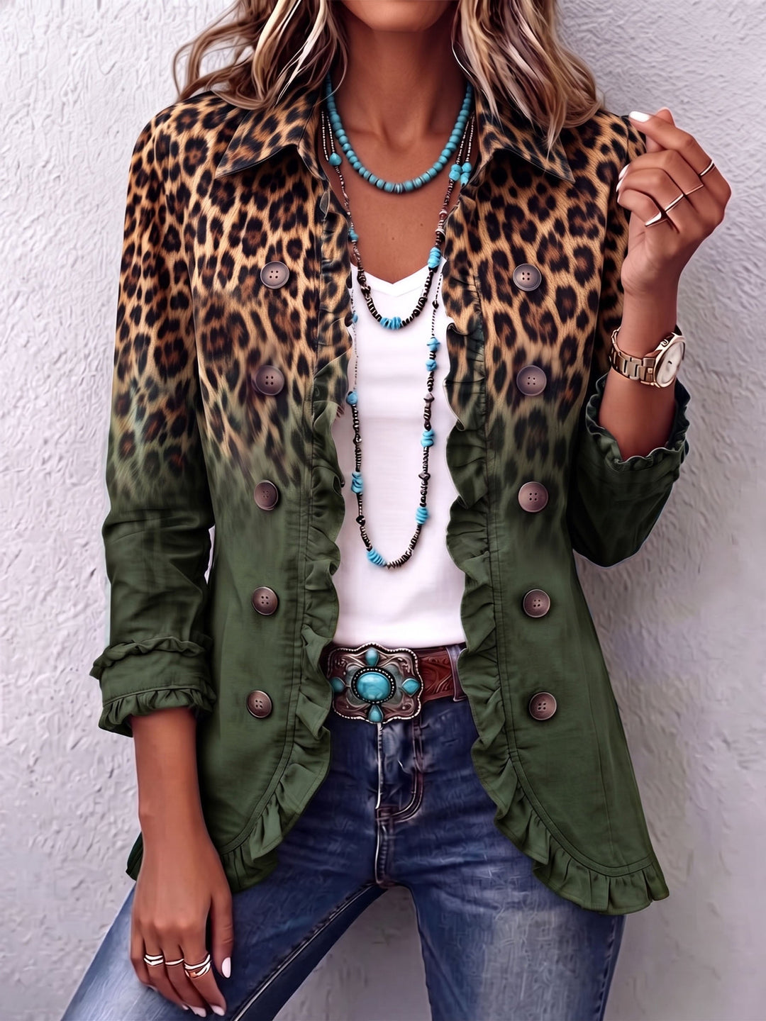 Cassandre | Ombre Leopard Ruffle-Trim Blazer