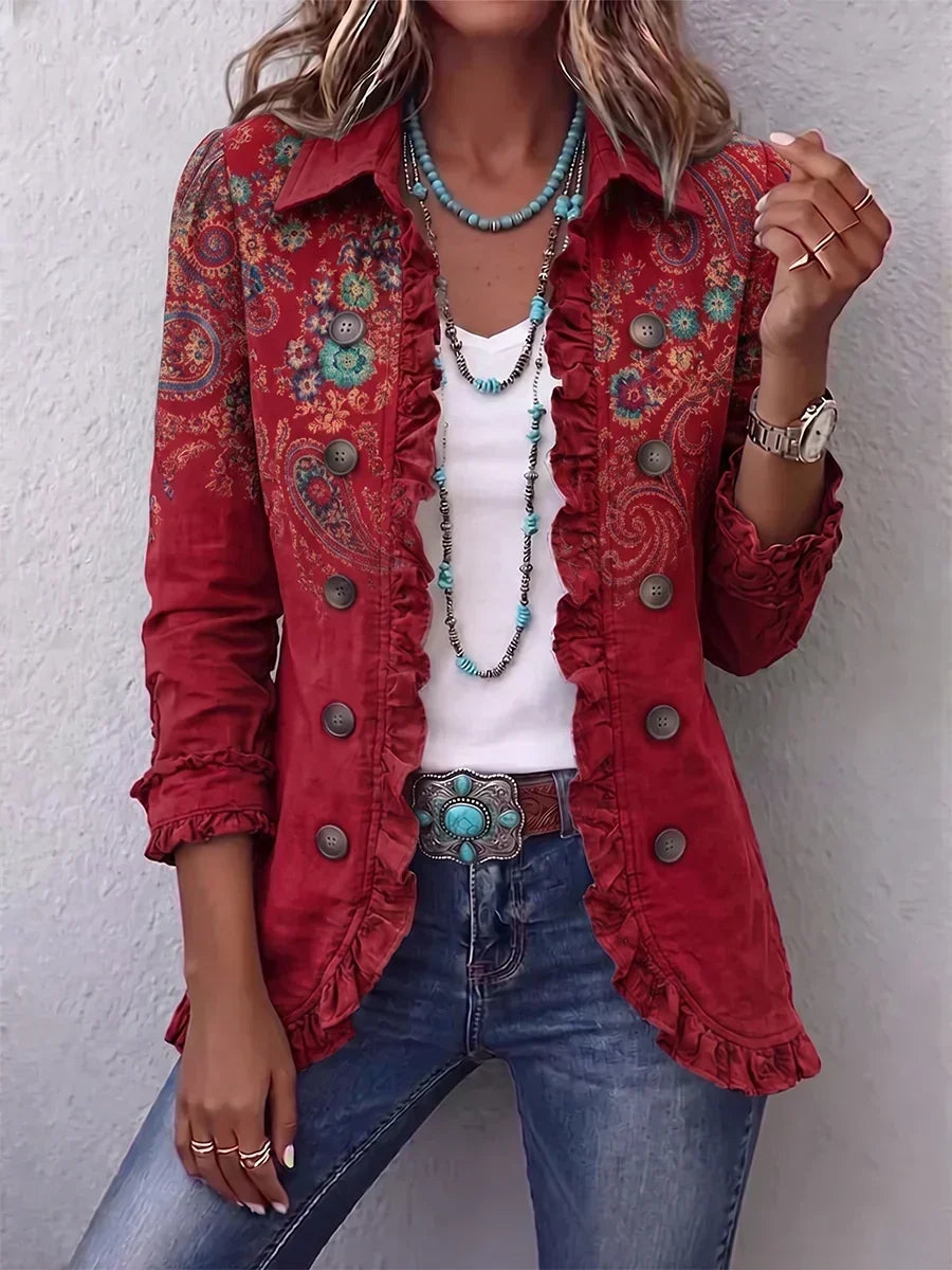 Charlotte | Boho Paisley Jacket in Red with Ruffles