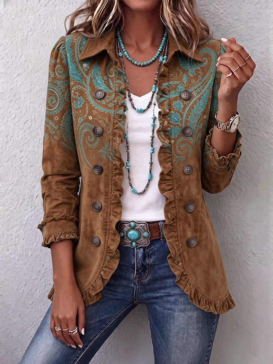 Séverine | Paisley Jacket in Brown with Ruffles