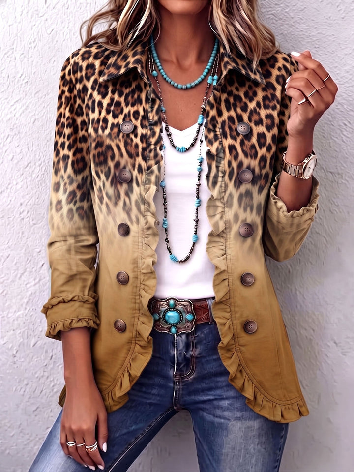 Cassandre | Ombre Leopard Ruffle-Trim Blazer