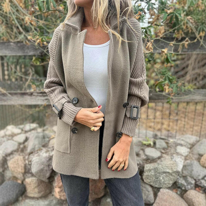 Aurelie | Knit Sleeve Double-Breasted Longline Coat